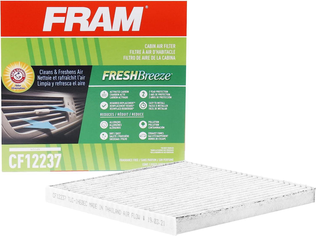 Fresh Breeze Cabin Air Filter Replacement for Car Passenger Compartment W/Arm and Hammer Baking Soda, Easy Install, CF12237 for Select Nissan Vehicles