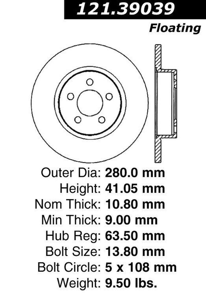 Centric Rear Disc Brake Rotor for C30, C70, S40, V50 (121.39039)