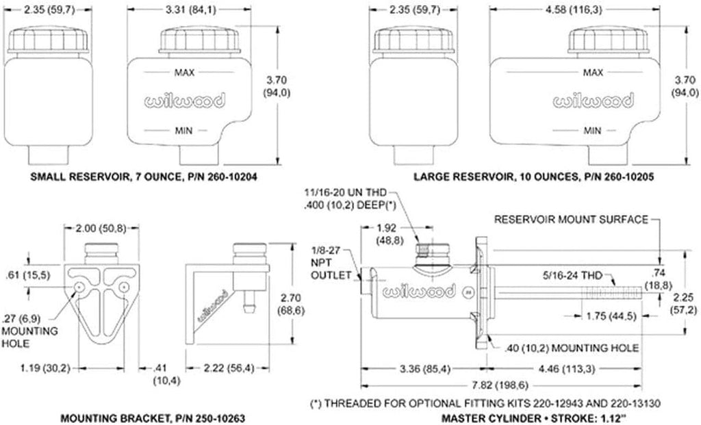 260-10371 Short 5/8" Bore Master Cylinder Kit