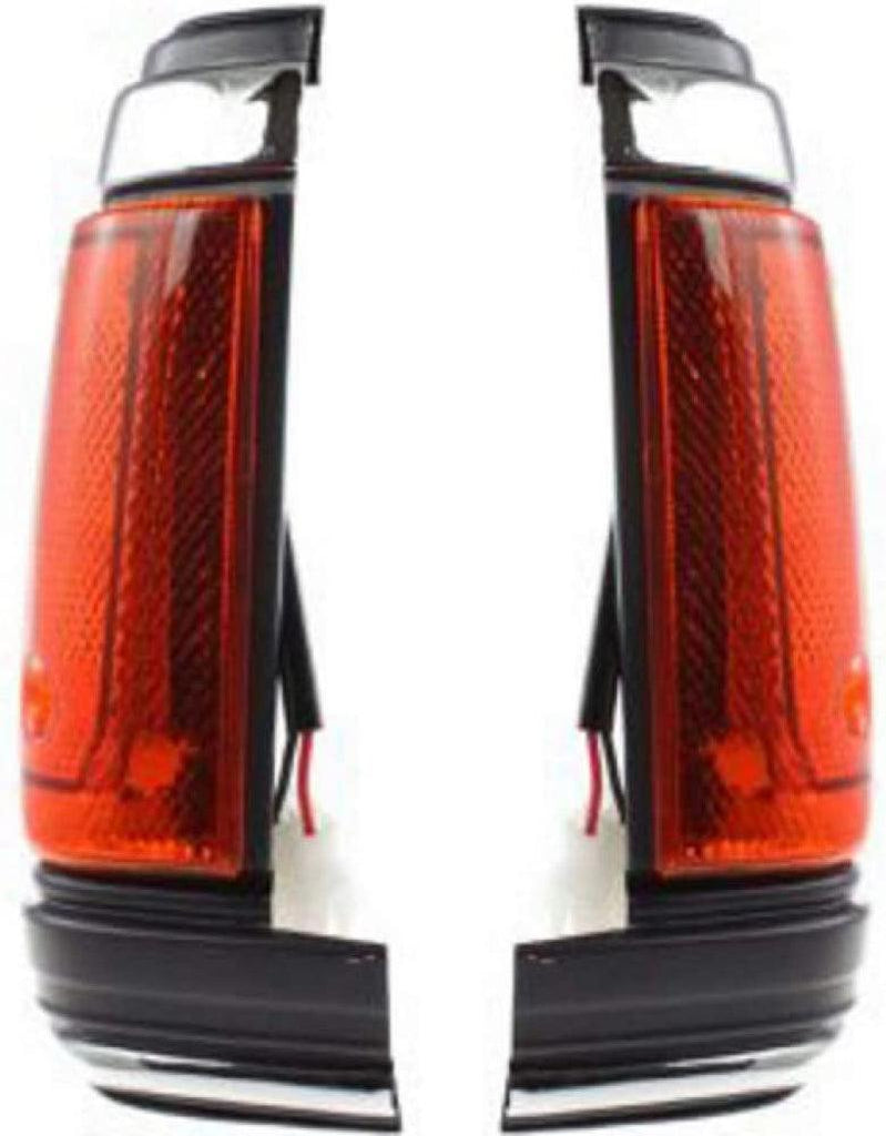 For Nissan Pickup Corner Light 1983 84 85 1986 Driver & Passenger Side Pair/Set | 4 Wheel Drive | Amber Lens | W/Chrome Trim | NI2550102 + NI2551102 | 2618010W00 + 2618510W00