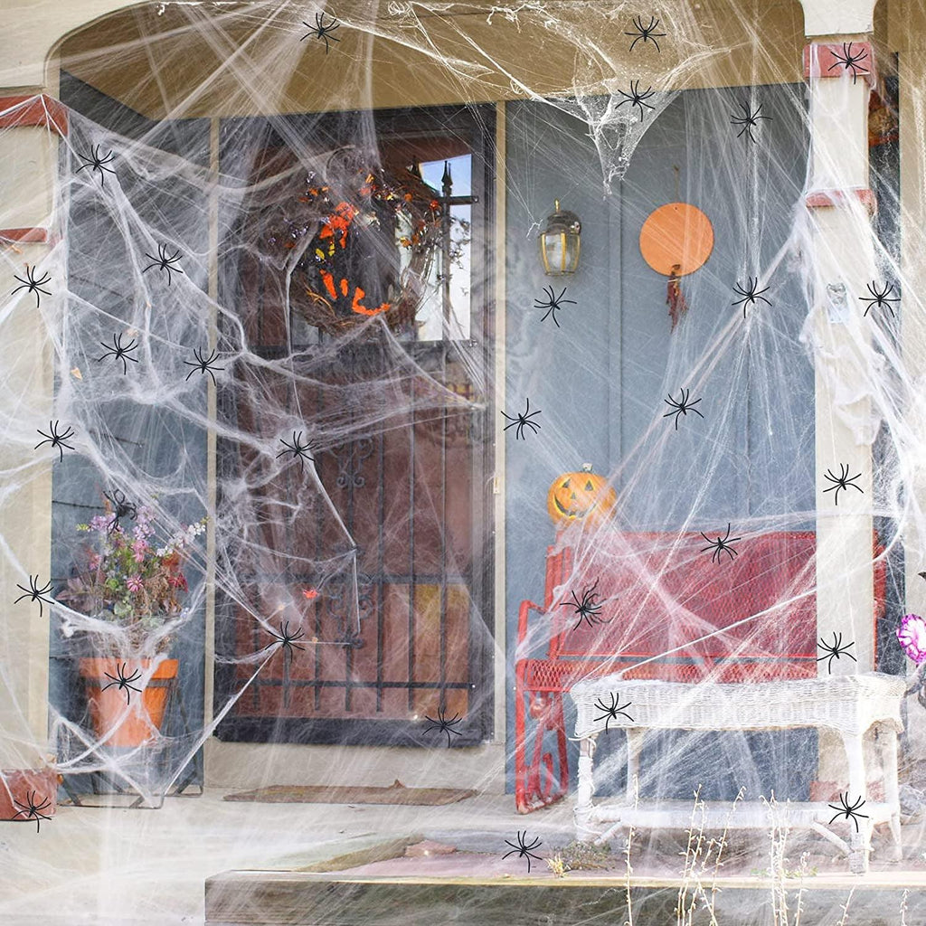 900 Sqft Spider Webs Halloween Decorations Bonus with 30 Fake Spiders, Super Stretch Cobwebs for Halloween Indoor and Outdoor Party Supplies