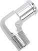 8166 Heater Hose Fitting 90 Degree 1/2 In. NPT and 3/4 In. Barb Clear Anodized Heater Hose Fitting