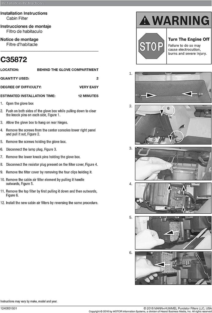 C35872 one Advanced Cabin Air Filter Compatible with Select Subaru Vehicles