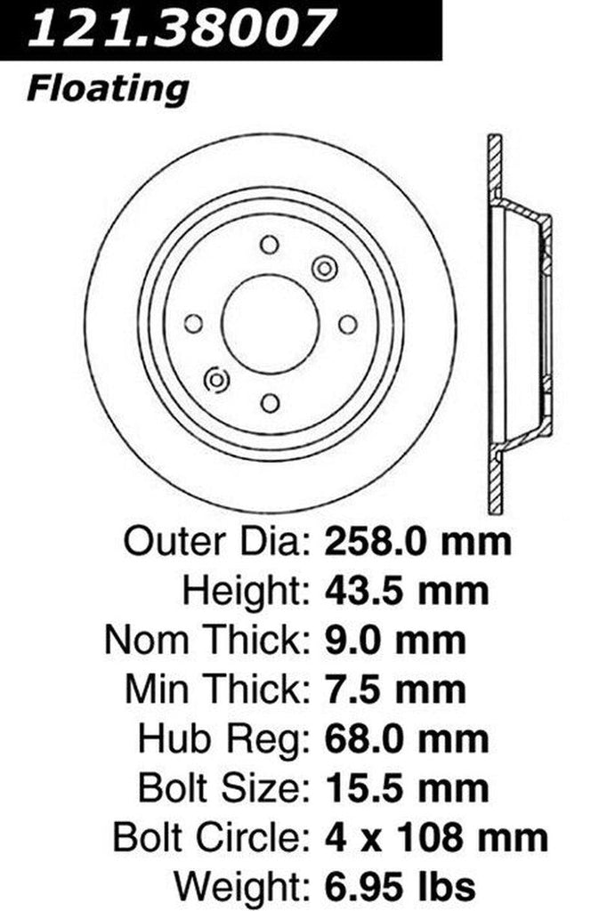 Centric Rear Disc Brake Rotor for 9000, 900 (121.38007)