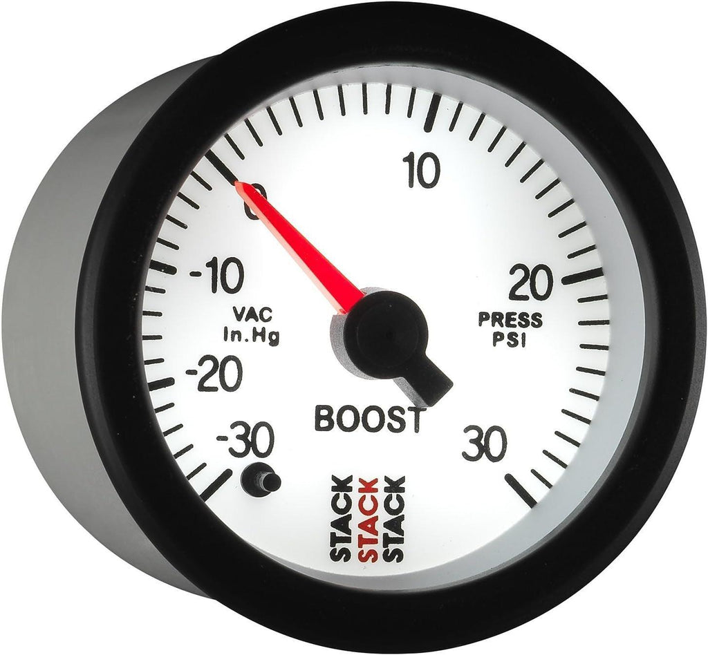 Stack 52Mm -30INHG to +30 PSI (Incl T-Fitting) Pro Stepper Motor Boost Press Gauge - White