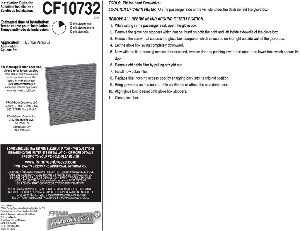 Fresh Breeze Cabin Air Filter Replacement for Car Passenger Compartment W/Arm and Hammer Baking Soda, Easy Install, CF10732 for Select Hyundai Vehicles , White