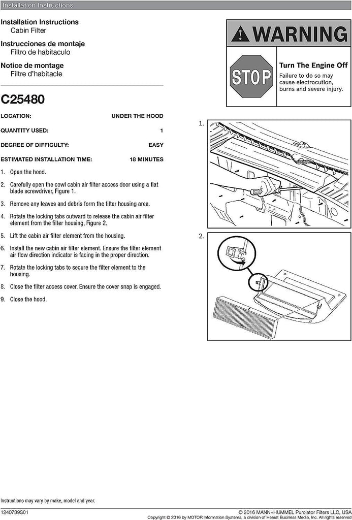 C25480 one Advanced Cabin Air Filter Compatible with Select Saturn Vehicles