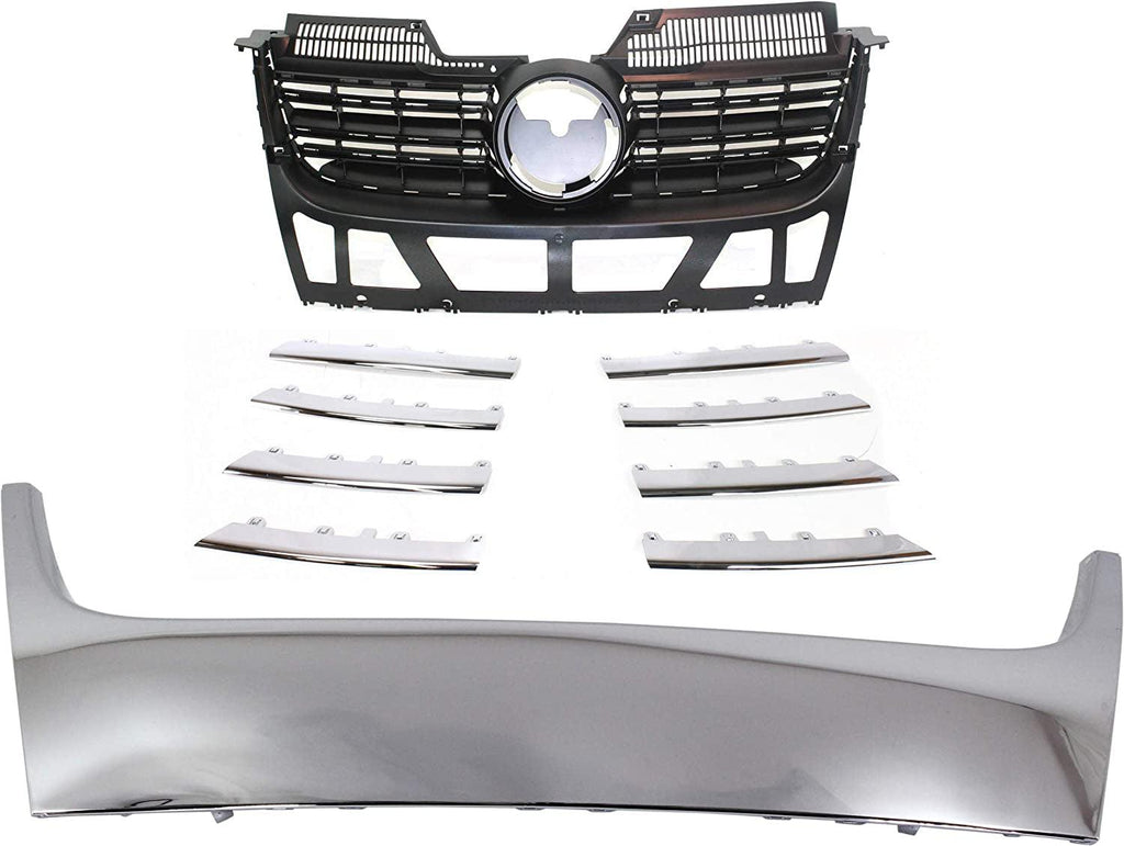 Auto Body Repair Set of 3 Compatible with 2005-2010 Volkswagen Jetta with Grille Assembly and Grille Trims