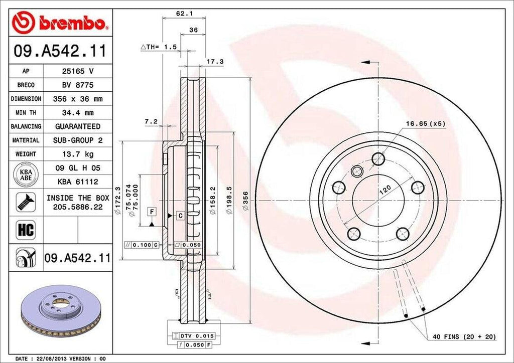 Brembo Front Disc Brake Rotor for 02-06 BMW X5 (09.A542.11)