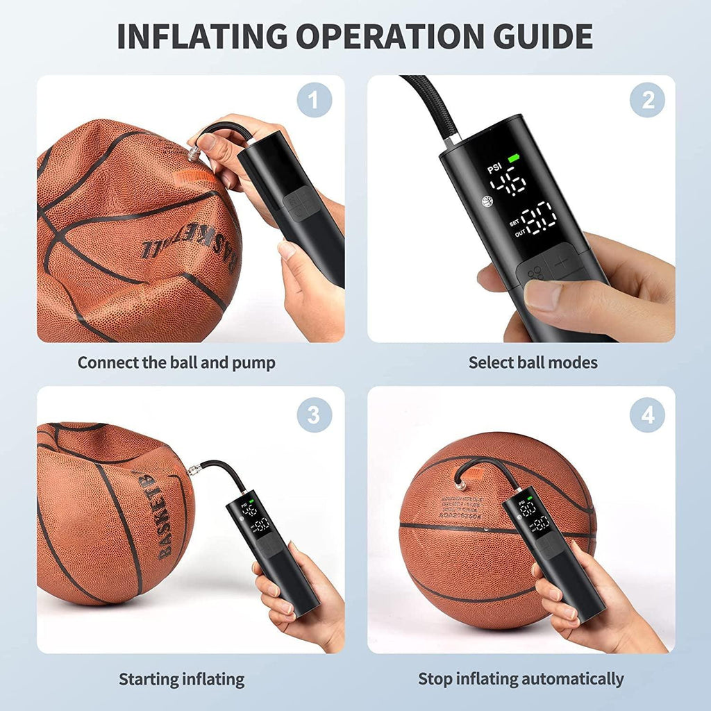 MY01 Electric Ball Pump with Inflation & Deflation, Accurate Pressure Gauge and 4 Preset Modes, Automatic Ball Pump for Basketball, Soccer, Football and Volleyball (Max 15 PSI)