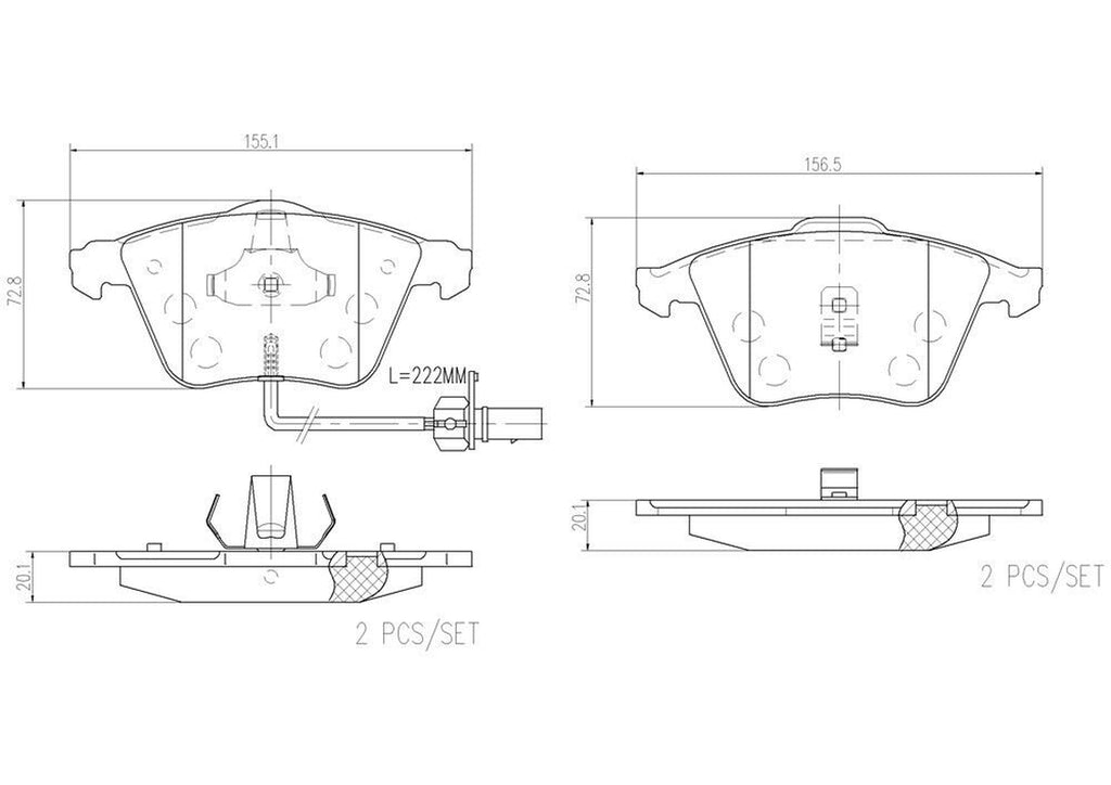 Front Disc Brake Pad Set for CC, S4, Passat, R32, A6 Quattro+More (P85056N)