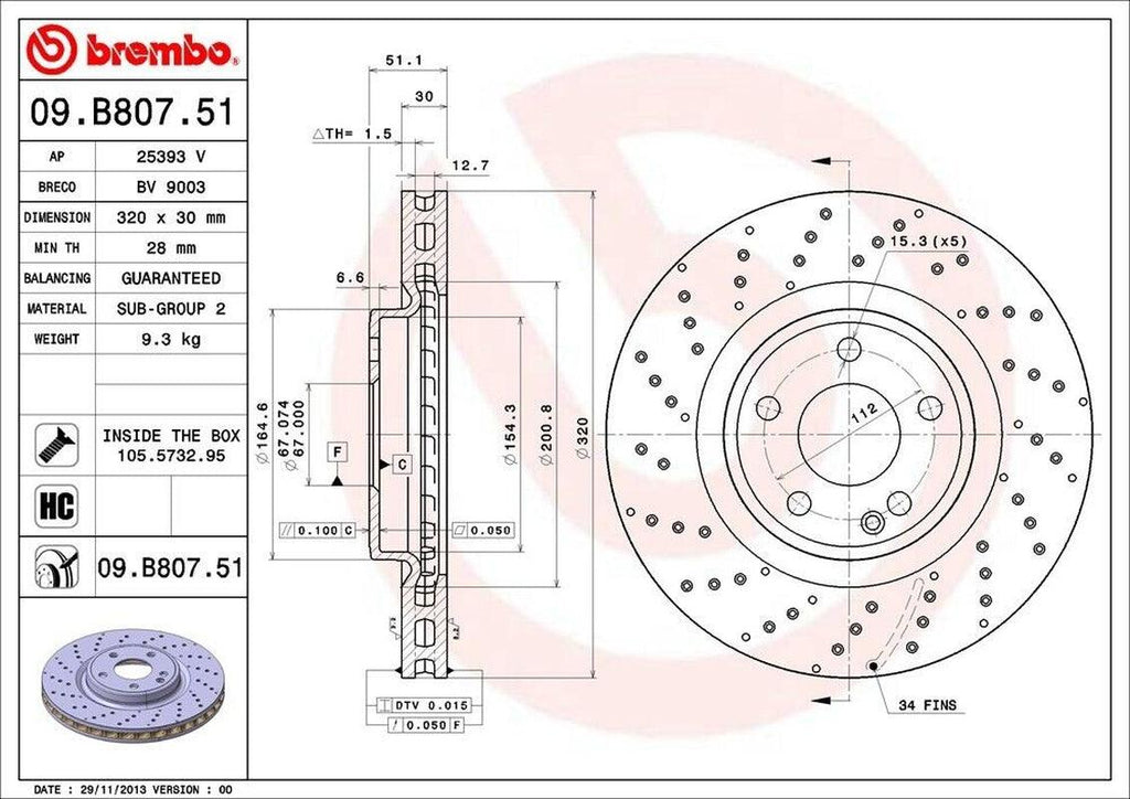 Brembo Front Disc Brake Rotor for GLA250, CLA250 (09.B807.51)
