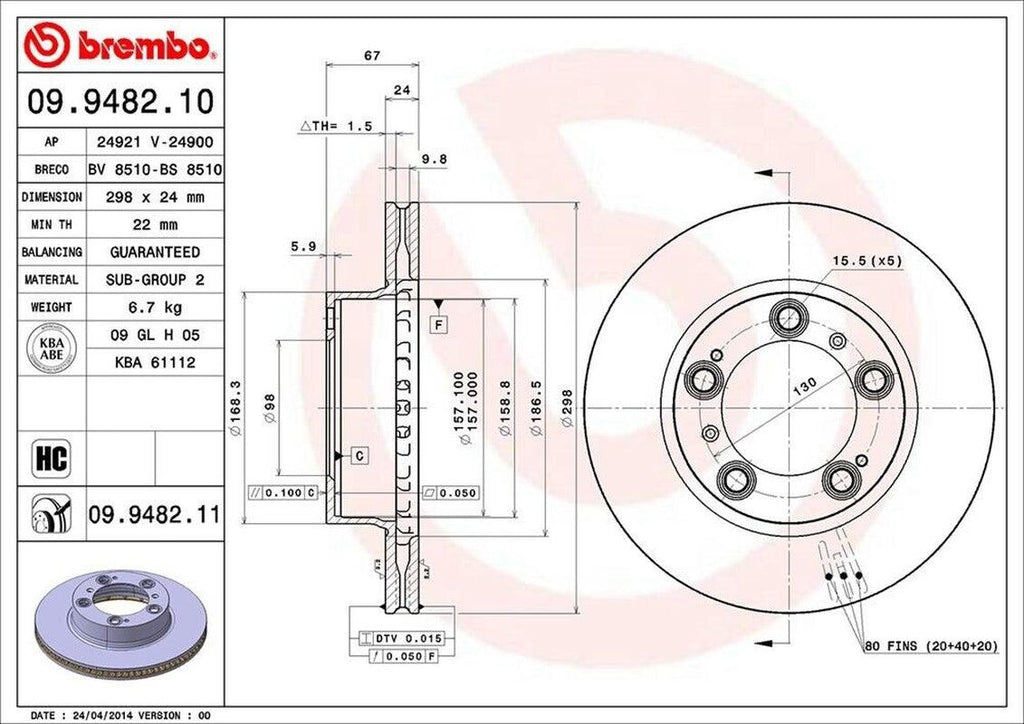 Brembo Front Disc Brake Rotor for 1997-2004 Boxster (09.9482.11)
