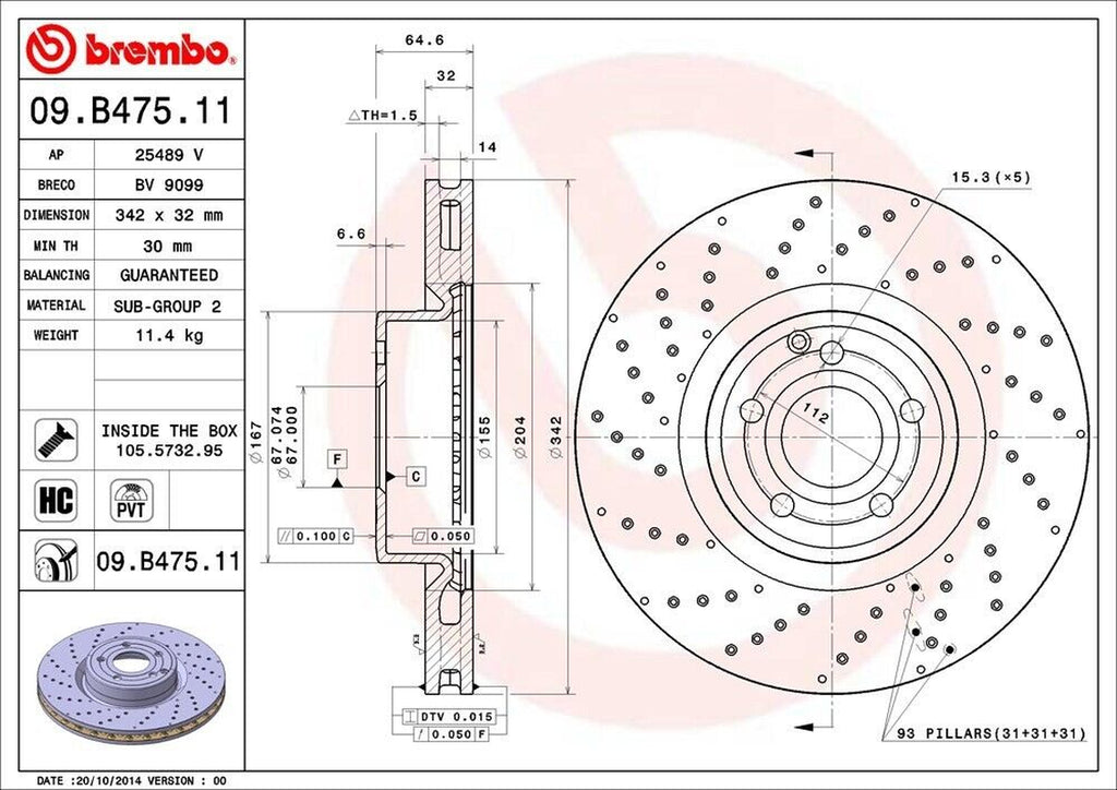 Brembo Front Disc Brake Rotor for Mercedes-Benz (09.B475.11)