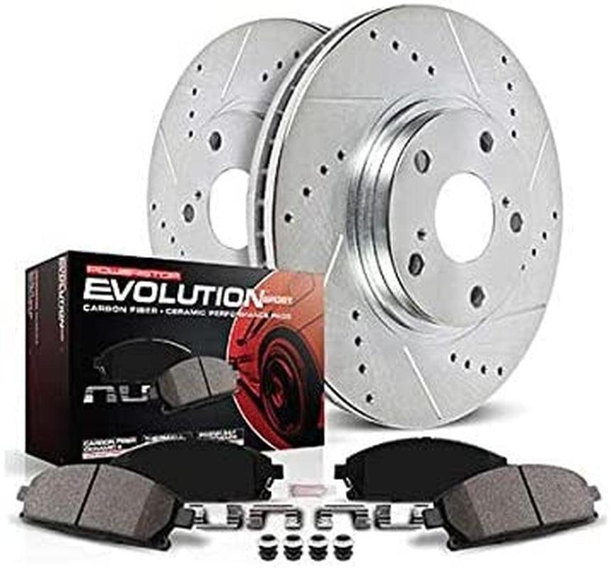 K6925 Front and Rear Z23 Carbon Fiber Brake Pads with Drilled & Slotted Brake Rotors Kit