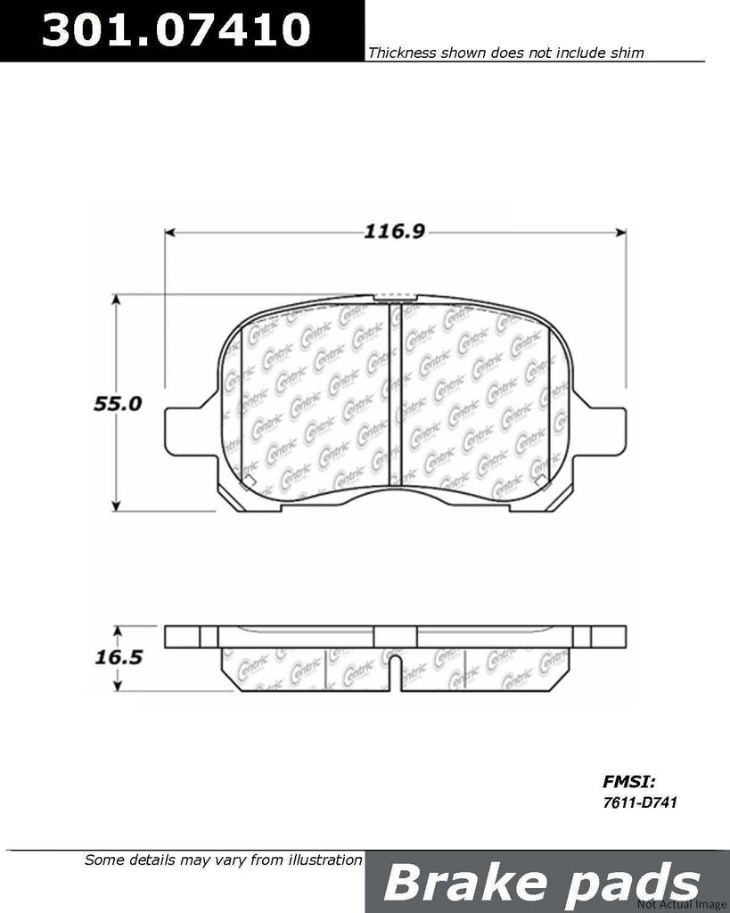 Centric Front Disc Brake Pad for Prizm, Corolla (301.07410)