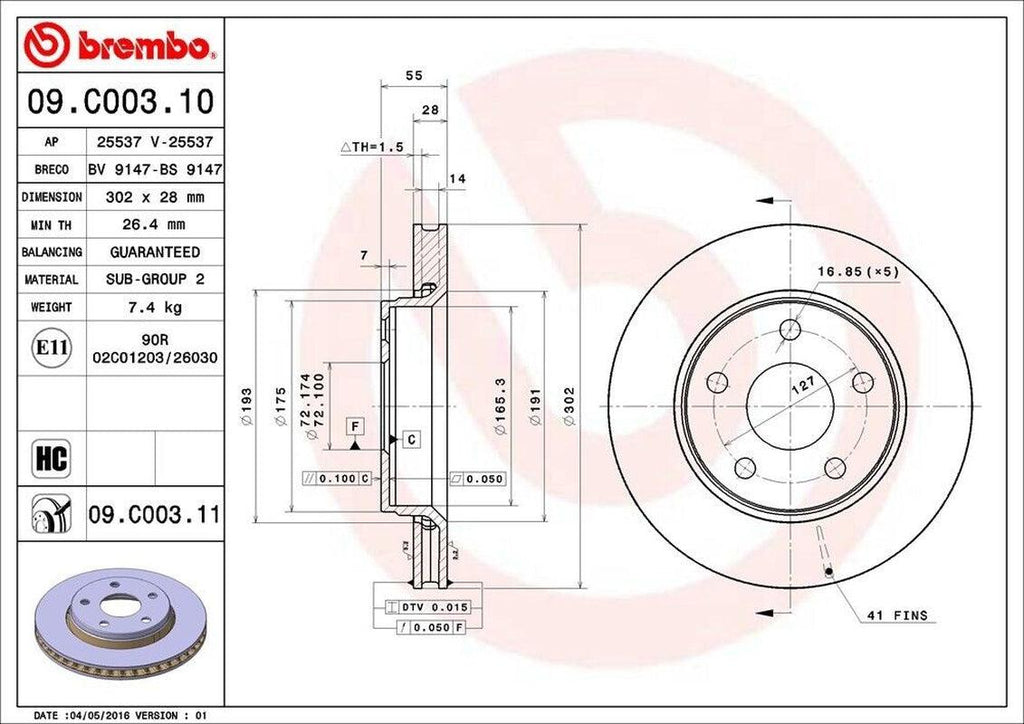 Brembo Front Disc Brake Rotor for Jeep (09.C003.11)