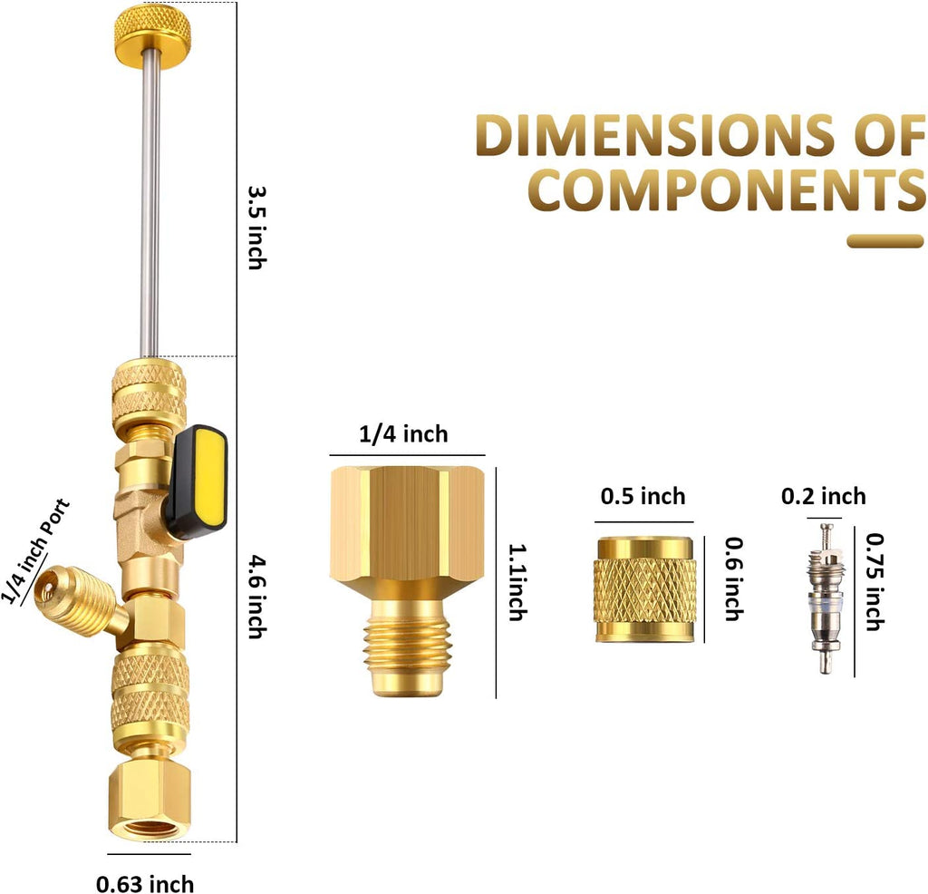 Mudder R22 R134A R12 A/C HVAC Valve Core Removal Tool Compatible with Dual Size 1/4 & 5/16 Port, R410 R32 Brass Adapter, 20 Pcs Cores and 10 Pcs Brass Nut HVAC Valve Core Removal Installer Tool Kit