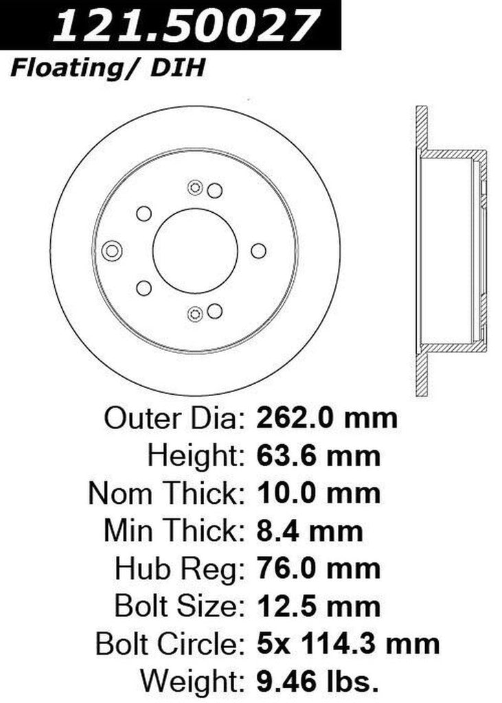 Centric Rear Disc Brake Rotor for Forte, Forte Koup, Forte5, Soul (121.50027)