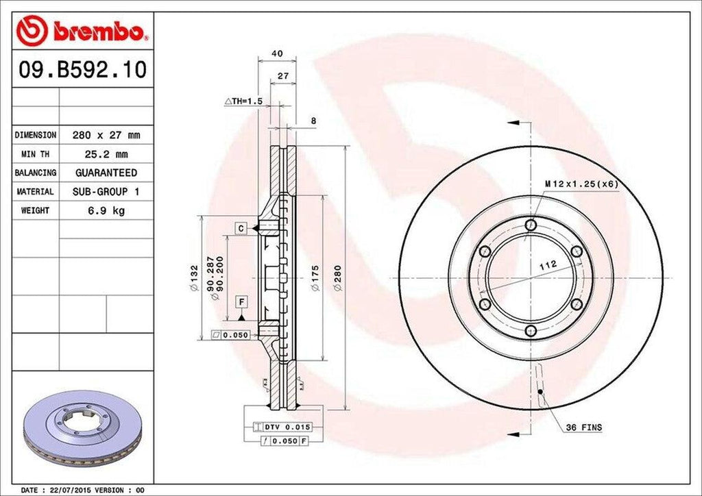 Front Disc Brake Rotor for Colorado, Canyon, I-290, I-370+More (09.B592.10)