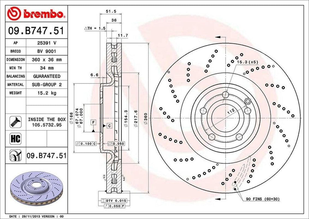 Brembo Front Disc Brake Rotor for 12-18 CLS550 (09.B747.51)