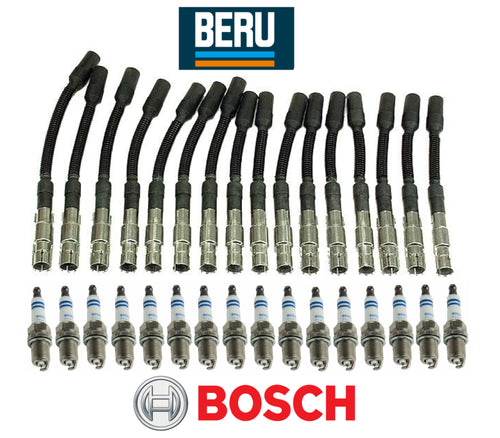 OEM Ignition Wire Cable & Spark Plug Platinum Bosch for Mercedes 113 V8 (16Sets)