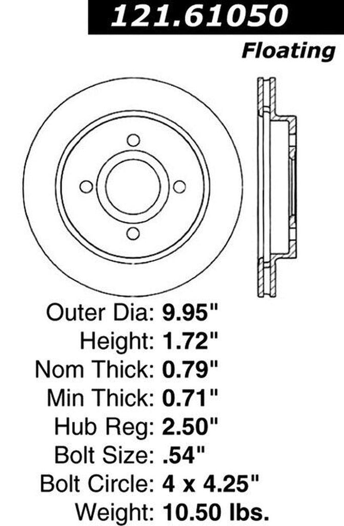 Centric Rear Disc Brake Rotor for Cougar, Contour, Mystique (121.61050)