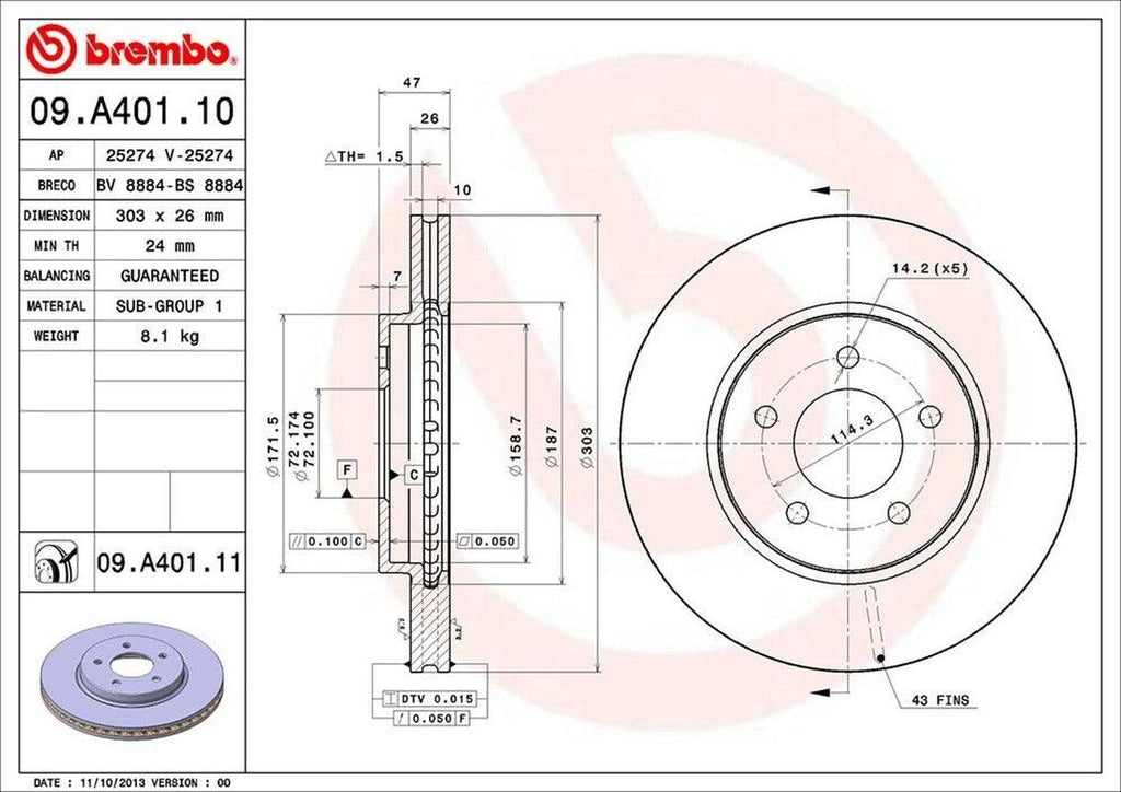 Brembo Front Disc Brake Rotor for Escape, Mariner, Tribute (09.A401.11)