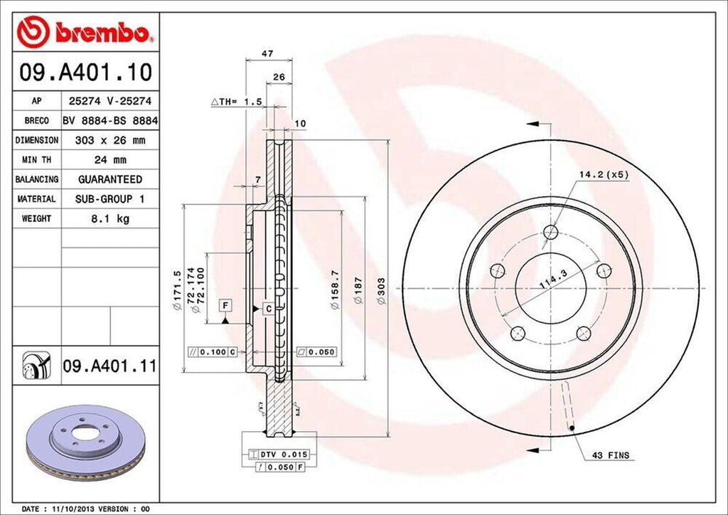 Brembo Front Disc Brake Rotor for Escape, Mariner, Tribute (09.A401.11)