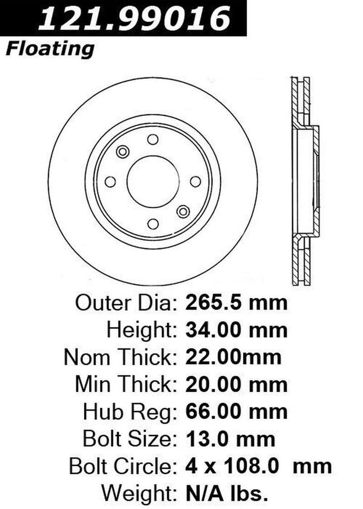 Centric Front Disc Brake Rotor for Peugeot (121.99016)