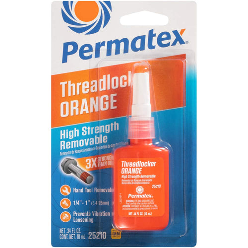 Permatex 25210 High Strength Removable Threadlocker Orange Liquid, 10 Ml