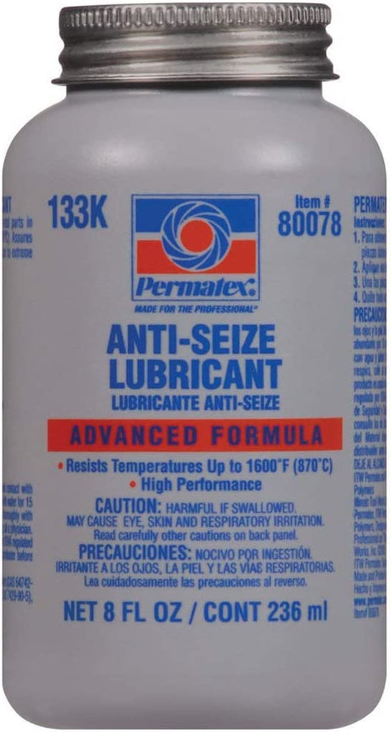 Permatex 80078 Anti-Seize Lubricant with Brush Top Bottle Prevents Galling, Corrosion, Seizing, Refined Blend Aluminum, Copper, and Graphite Lubricants for Spark Plugs 8 Oz