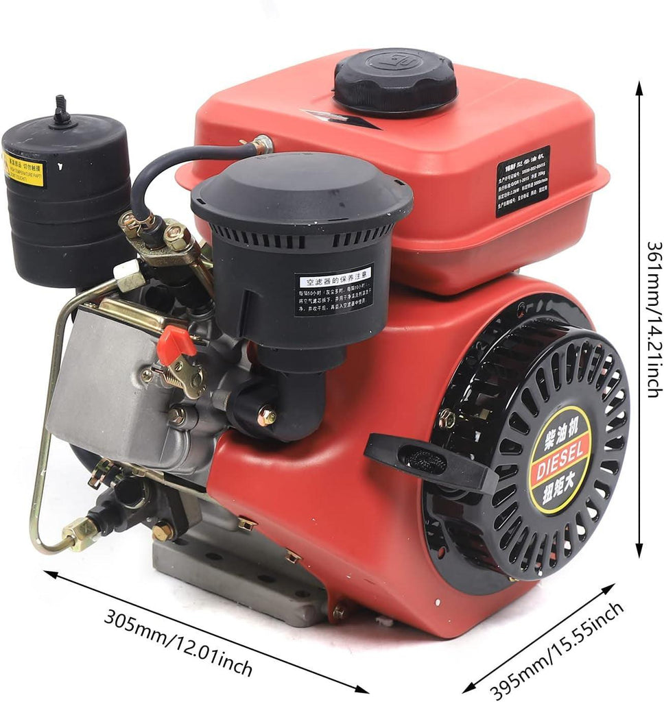 Diesel Engine, 4 Stroke 196CC Engine Air Cooling Single Cylinder Motor Recoil Hand Start 53Mm Shaft Length 3000RPM 2.2KW, 3L Air Cooling Vortex Oil System