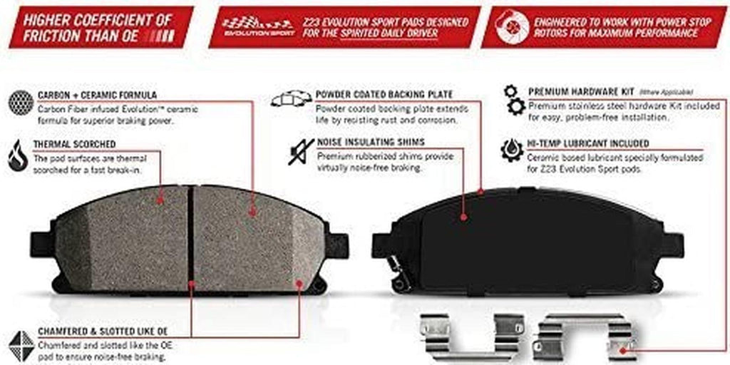 K6273 Front and Rear Z23 Carbon Fiber Brake Pads with Drilled & Slotted Brake Rotors Kit