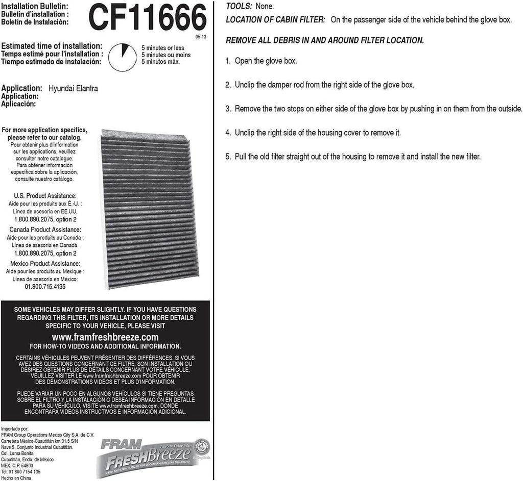 Fresh Breeze Cabin Air Filter Replacement for Car Passenger Compartment W/ Arm and Hammer Baking Soda, Easy Install, CF11666 for Select Hyundai Vehicles
