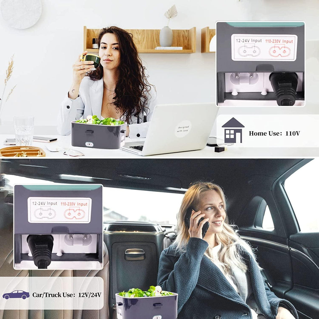 Eleckfun Electric Lunch Box Food Heater Portable Heated Lunch Box for Adult Heatable Food Warmer for Work Car Truck Home 1.8L 80W 3-IN-1 110V/12V/24V Royal Green