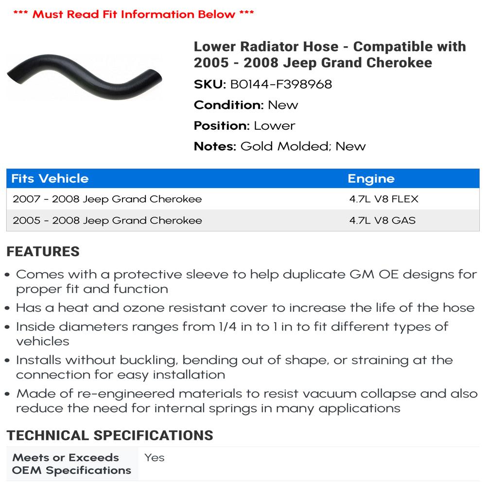 Lower Radiator Hose - Compatible with 2005 - 2008 Jeep Grand Cherokee 2006 2007