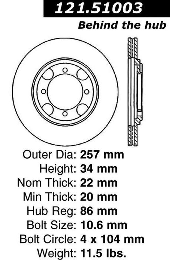 Centric Front Disc Brake Rotor for Elantra, Tiburon (121.51003)