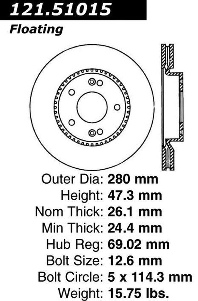 Front Disc Brake Rotor for Soul, Elantra, Rondo, Tucson+More (121.51015)