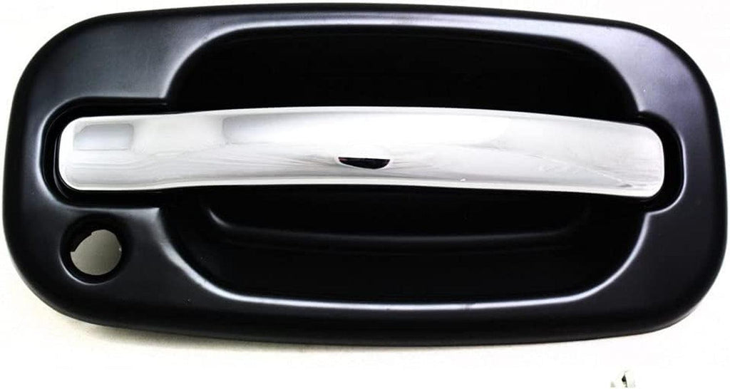 for Cadillac Escalade Exterior Door Handle Front, Passenger Side Smooth Black Bezel with Chrome Lever (2002-2006) | with Key Hole | Trim: Base | GM1311187 | 15745148