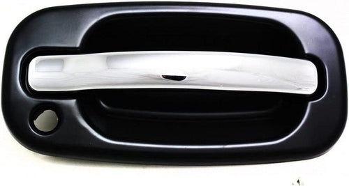 for Cadillac Escalade Exterior Door Handle Front, Passenger Side Smooth Black Bezel with Chrome Lever (2002-2006) | with Key Hole | Trim: Base | GM1311187 | 15745148