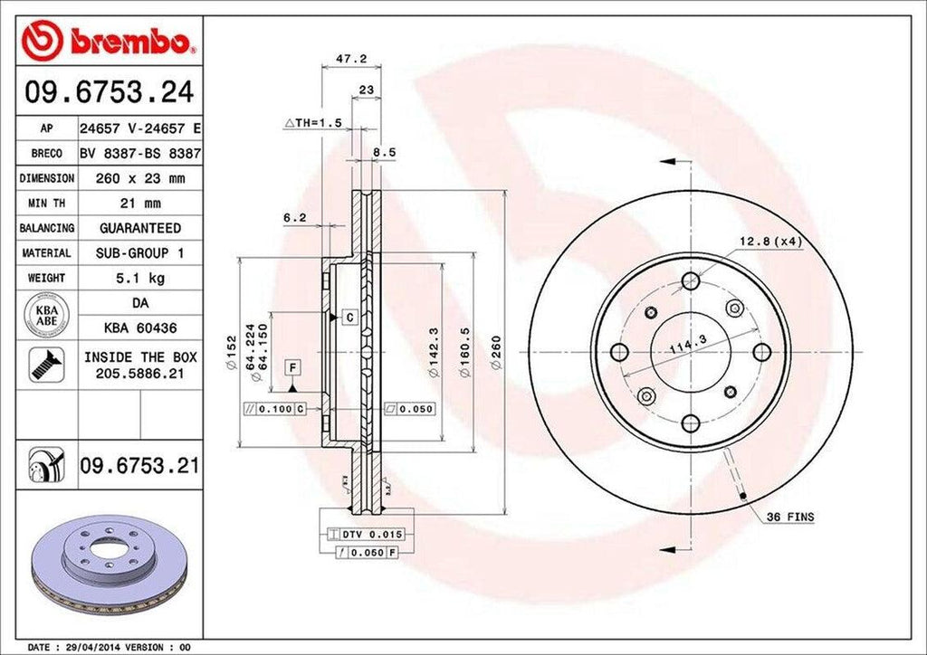Brembo Front Disc Brake Rotor for Accord, CL (09.6753.21)