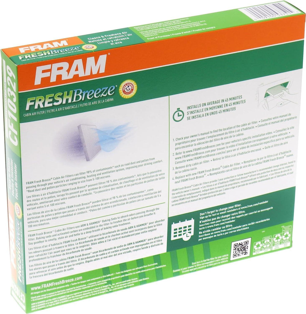 Fresh Breeze Cabin Air Filter Replacement for Car Passenger Compartment W/ Arm and Hammer Baking Soda, Easy Install, CF10329 for Select Hyundai and Kia Vehicles
