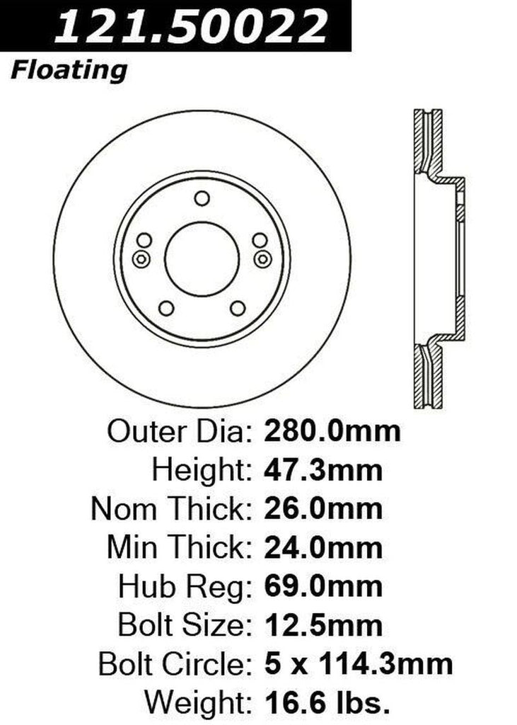 Centric Front Disc Brake Rotor for Kia (121.50022)