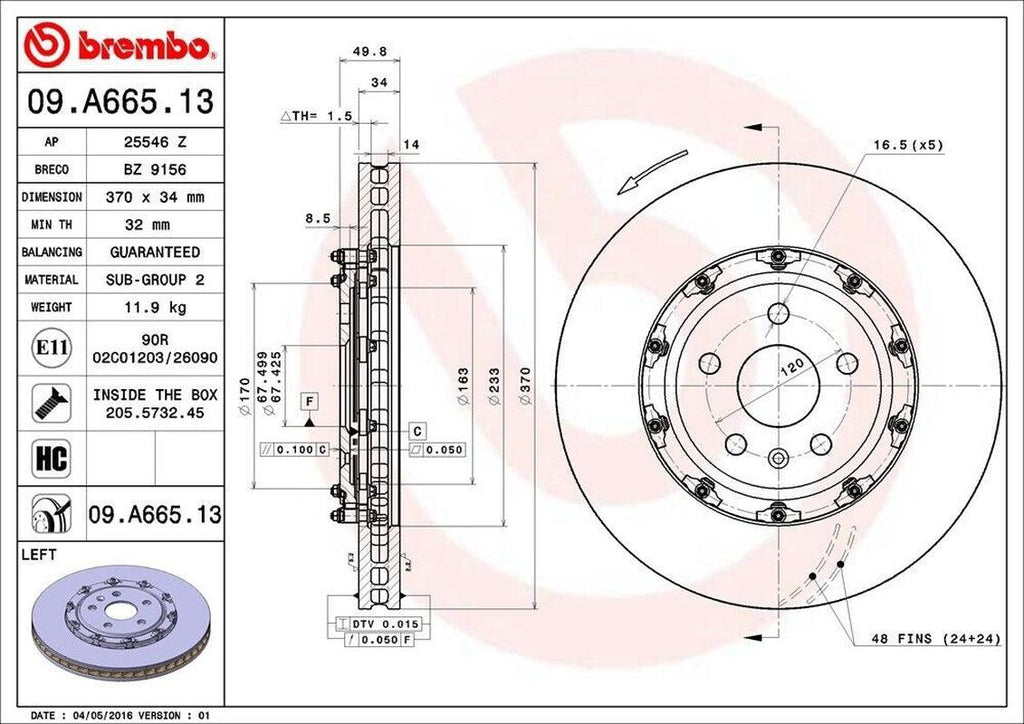 Brembo Front Driver Side Disc Brake Rotor for CTS, Camaro (09.A665.13)