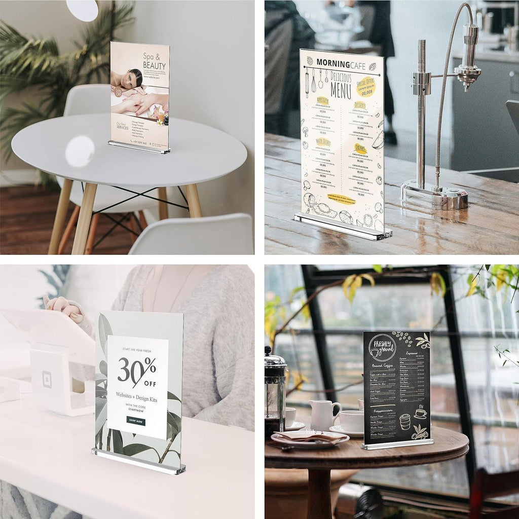 Vlaseo Acrylic Sign Holder 8.5 X 11 Inch, Double Side Clear T Shape Acrylic Table Sign Stands for Home Office Retail Show Fair Restaurants Wedding Reception Party Decoration(6 Pack)