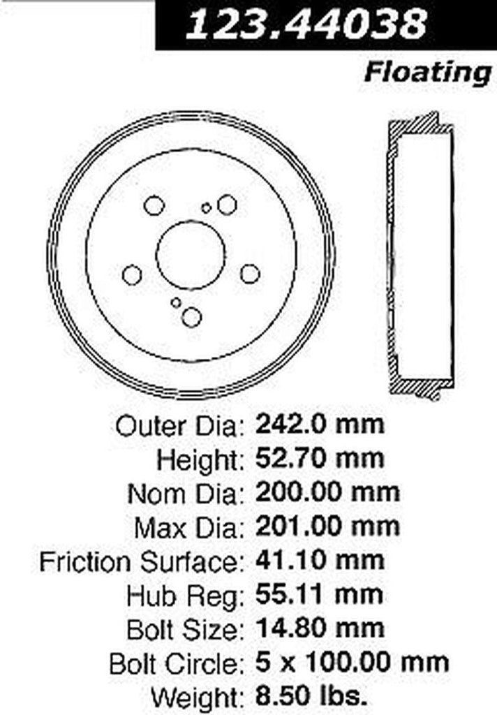 Centric Brake Drum for Corolla, Prius, Celica 123.44038