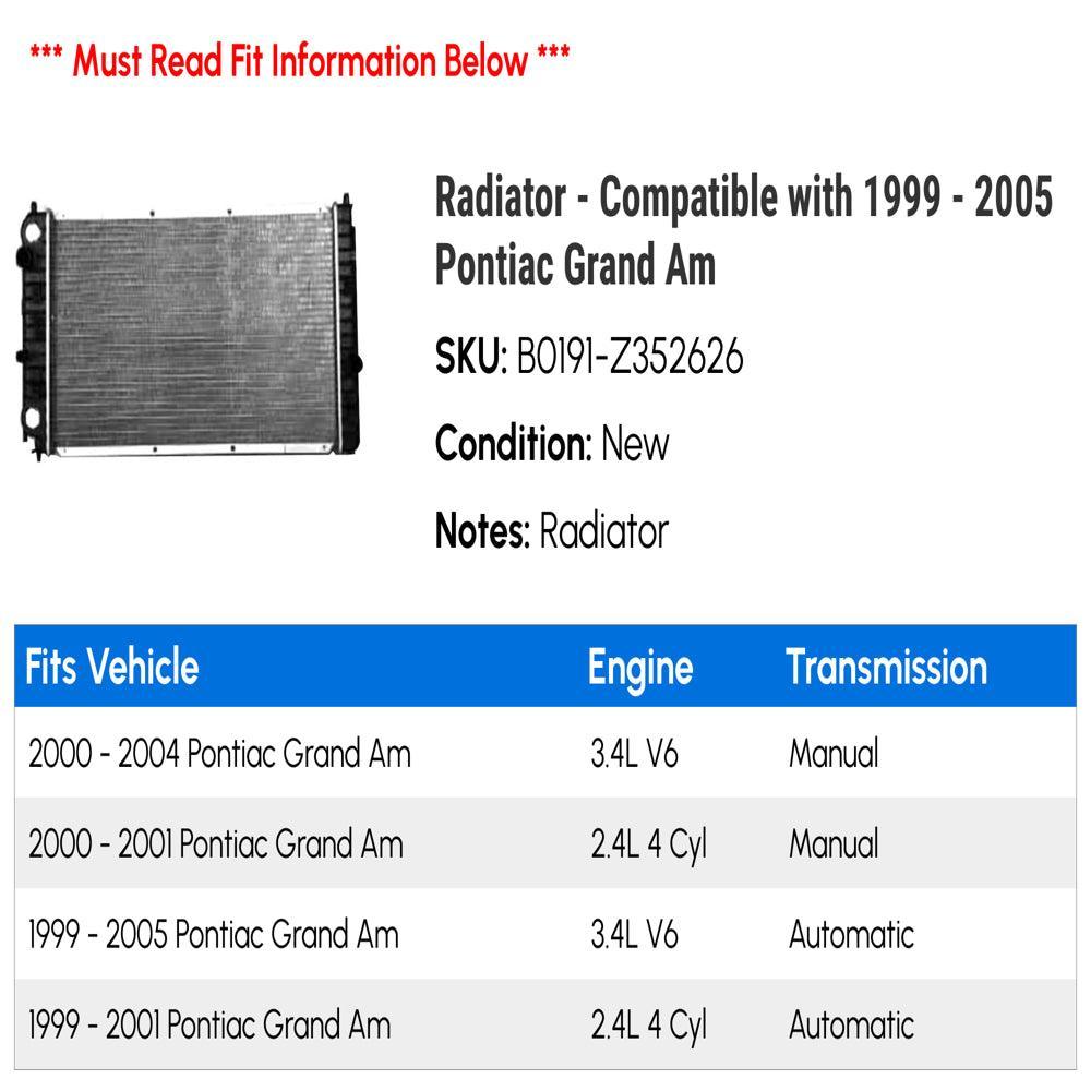 Radiator - Compatible with 1999 - 2005 Pontiac Grand Am 2000 2001 2002 2003 2004