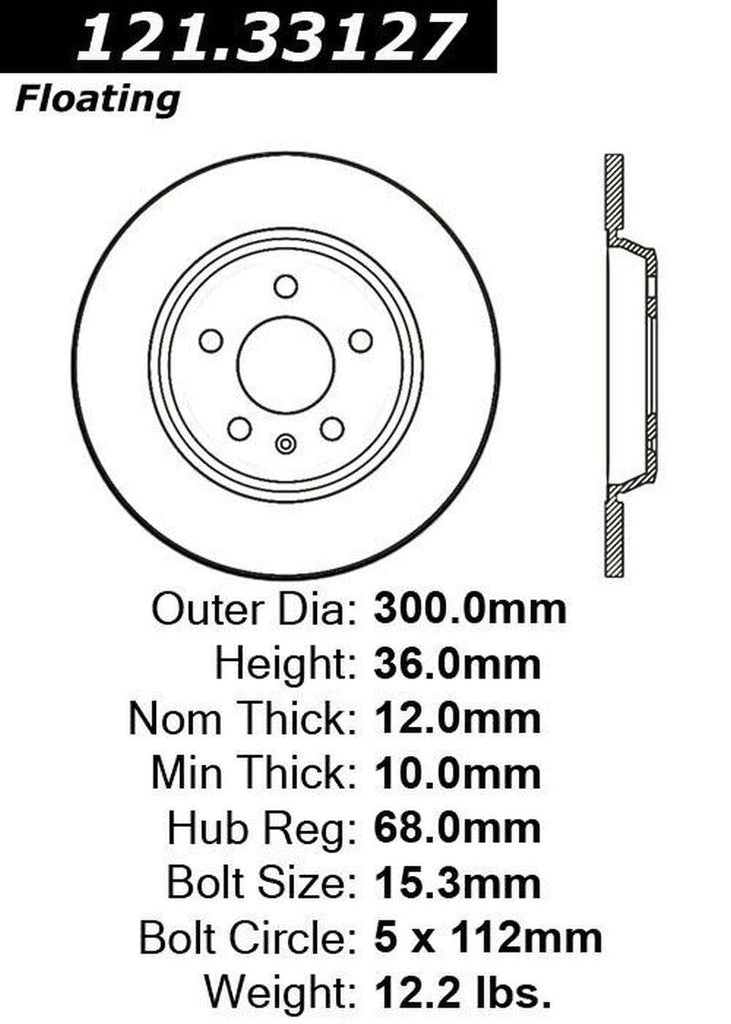Centric Rear Disc Brake Rotor for Audi (121.33127)