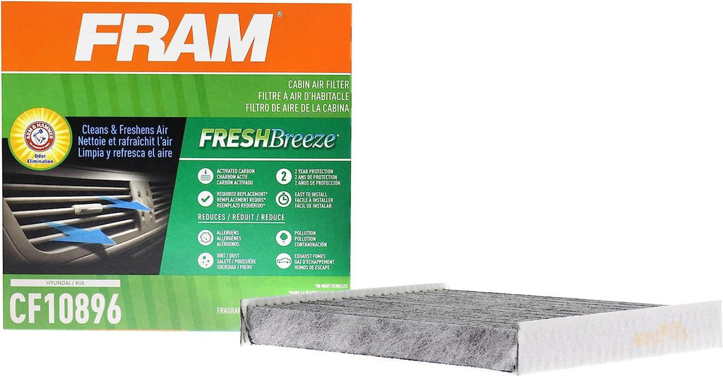 Fresh Breeze Cabin Air Filter Replacement for Car Passenger Compartment W/ Arm and Hammer Baking Soda, Easy Install, CF10896 for Hyundai / Kia Vehicles